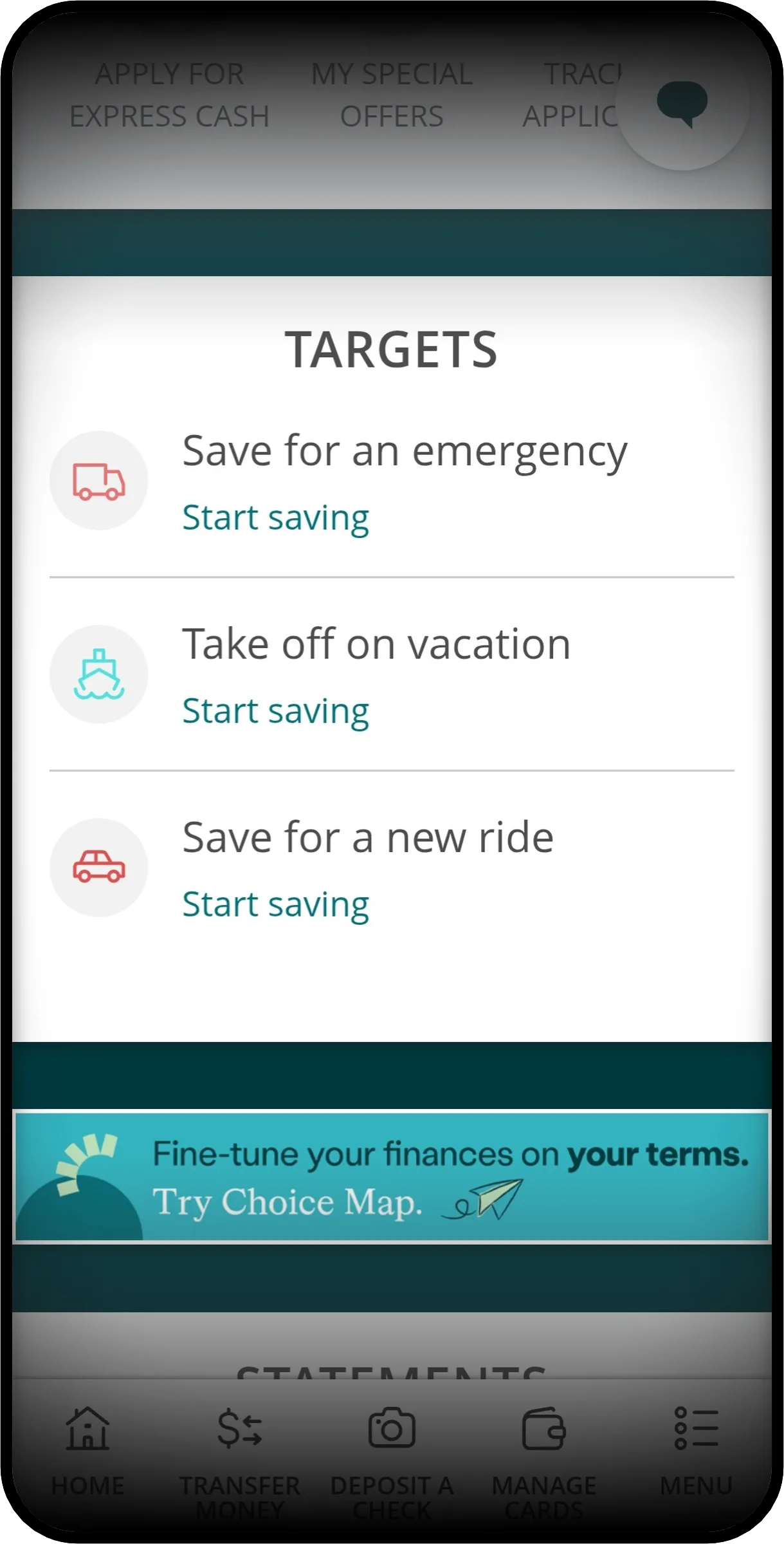 Targets lets you save up for the things you want, with e-Banking from Community Choice Credit Union.