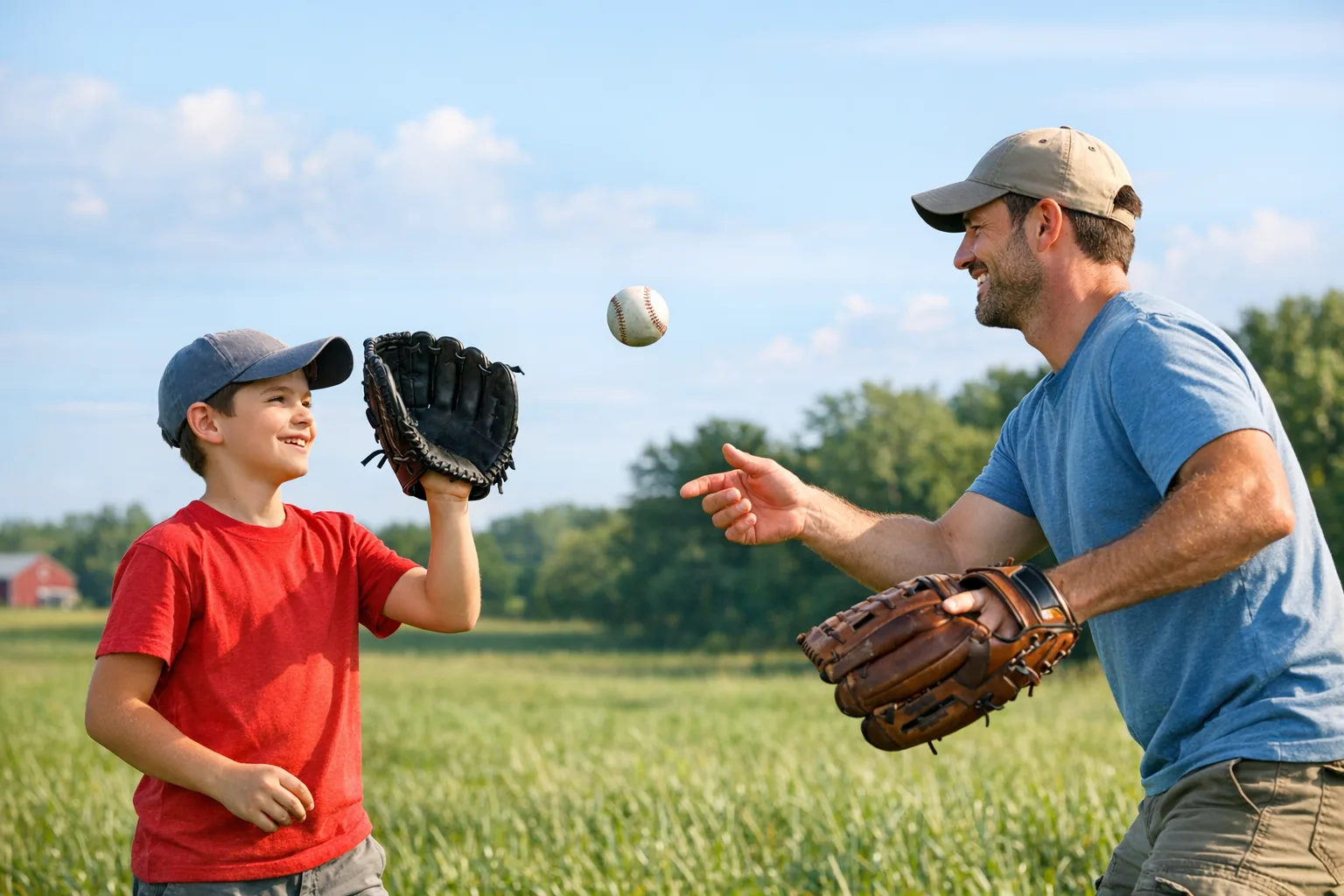 A father and son play catch - Community Choice Credit Union